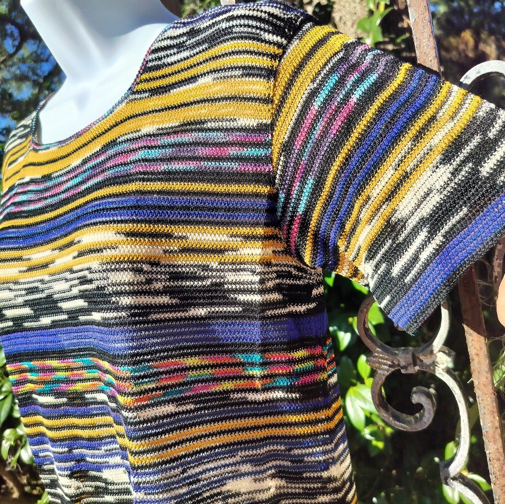 Missoni 80s,90s vintage multi-colored woven short sleeve top S/M